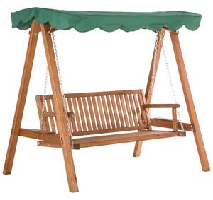 Outsunny Altalena da Giardino 3 Posti Tetto impermeabile 2 mensole Supporto 1,9L x 1,3l x 1,85H m Carico Max. 360 Kg Legno di pino Verde