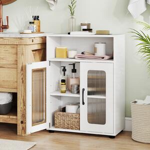 Costway Mobiletto da bagno autoportante con 2 ante ripiano regolabile a 3 livelli scomparto aperto, Organizer per bagno design anti-ribaltamento Bianco