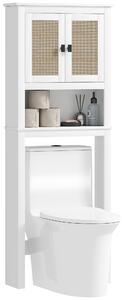 HOMCOM Mobile sopra Inodoro con 2 Porte con Frontale di Rattan Vano e Ripiano Regolabile 60x19,5x160 cm Bianco