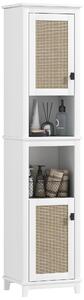 HOMCOM Colonna da Bagno con Ripiani Regolabili 2 Porte con Frontale in Rattan e 2 Compartimenti 40x30x167,5 cm Bianco
