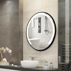 Costway Specchio da bagno led rotondo 60 cm cornice alluminio funzione antifog, Specchio da toeletta 3 colori luce luminosità regolabile specchio smart da parete