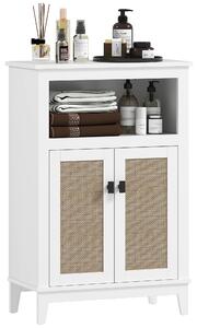 HOMCOM Mobile Bagno con 2 Porte Frontali in Rattan Scaffale Regolabile e Vano Aperto 60x30x90 cm Bianco