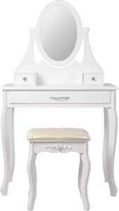 ML-Design tavolo da toilette bianco, tavolo da toilette con specchio, sgabello e 3 cassetti, 75x140x40 cm, stile country, tavolo cosmetico per donne e ragazze