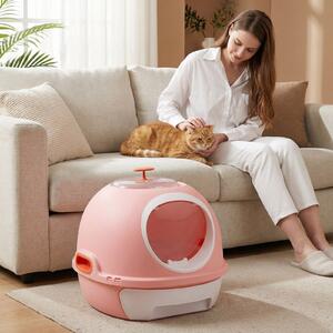 Costway Lettiera per gatti con coperchio stile elicottero ingresso frontale uscita ribalta, Toilette per gattini cassetto portatile piccoli medi fino a 10 kg Rosa