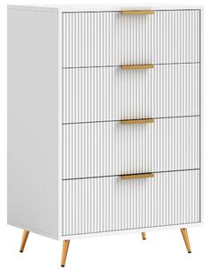 HOMCOM Comoda da Camera Moderna con 4 Cassetti Frontali con Design Ondulato Anti-ribaltamento 60x40x90 cm Bianco