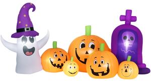 Outsunny Calabaza Gonfiabile di Halloween con Fantasma Lapide con Luci LED IP44 e Gonfiatore per Feste 240x130x130 cm Multicolore | Aosom Italy
