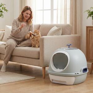 Costway Lettiera per gatti con coperchio stile elicottero ingresso frontale uscita ribalta, Toilette per gattini cassetto portatile piccoli medi fino a 10 kg Blu