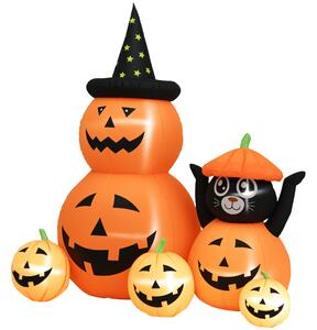 Outsunny Calabaza Gonfiabile di Halloween con Gatto da 6 Piedi con Luci LED IP44 e Gonfiatore per Feste 160x100x180 cm Arancione | Aosom Italy