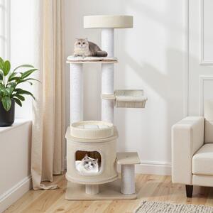 Costway Tiragraffi moderno 151 cm torre gatti più livelli poggiapiedi imbottito, Condo 2 piani tappetini morbidi rimovibili posti graffianti amaca accogliente