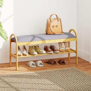 Costway Panca per scarpe in bambù con coperchio ribalta scomparto nascosto, Panca da ingresso con seduta maniglie soggiorno Grigio
