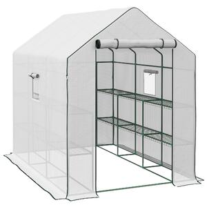 Outsunny Serra da Esterno con 12 Ripiani Porta Avvolgibile Copertura in PE e Telaio in Acciaio 140x213x190 cm Bianco | Aosom Italy