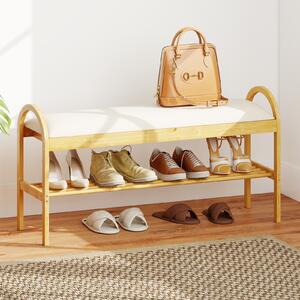 Costway Panca per scarpe in bambù con coperchio ribalta scomparto nascosto, Panca da ingresso con seduta maniglie soggiorno Beige