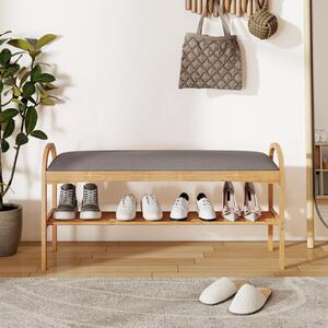Costway Panca porta scarpe con cuscino scaffale in bambù ripiano 100,5x31x51 cm per ingresso corridoio, Panca imbottita per soggiorno camera da letto