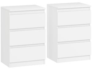 HOMCOM Comodino, Set di 2 Tavolini con 3 Cassetti, Comodino, Comodino per Camera da Letto, Soggiorno, 40 x 30 x 59,5 cm, Bianco | Aosom Italy
