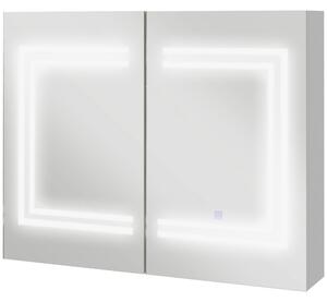 Kleankin Specchio Bagno Contenitore con Luce LED, 80 x 65cm Mobile Bagno con Specchio, Anta Soft Close, Dimmerabile a 3 Colori, Ripiani Regolabili, Bianco Lucido | Aosom Italy