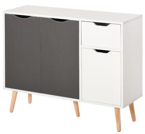 HOMCOM Credenza per Soggiorno con 3 Ante e Cassetto Mobile Contenitore per Soggiorno Cucina Camera 90x30x72 cm Bianco e Grigio | Aosom Italy