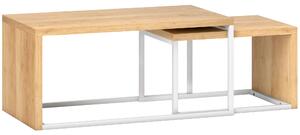 HOMCOM Set di 2 Tavolini da Salotto Tavolini Impilabili Struttura in Metallo per Soggiorno 90x48x42 cm e 59x42x36 cm Naturale e Bianco | Aosom Italy