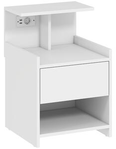 HOMCOM Comodino con Stazione di Ricarica Porte USB Cassetto e Ripiani Comodino da Camera 40x40x60 cm Bianco | Aosom Italy