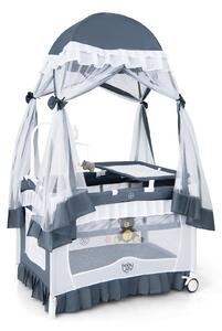 Costway Culla neonati 4 in 1 convertibile fasciatoio zanzariera rimovibile, Lettino viaggio pieghevole ruote carillon borsa Grigio