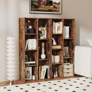 Costway Libreria a 7 cubi indipendente verticale orizzontale 7 scomparti 2 kit antiribaltamento, Organizer cubo espositivo casa ufficio soggiorno Marrone rustico