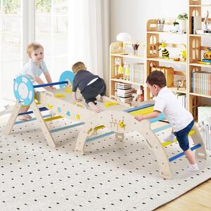 Costway Set triangolare 8 in 1 legno montessori nautico arrampicata scivolo, Set scala arco labirinto palestra interna pieghevole bambini Macaron