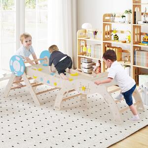 Costway Set triangolare 8 in 1 legno montessori nautico arrampicata scivolo, Set scala arco labirinto palestra interna pieghevole bambini Naturale