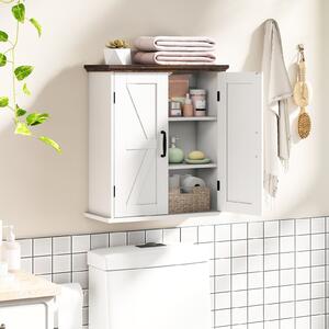 Costway Armadietto parete bagno farmhouse farmacia 2 ante ripiani regolabili, Armadietto soppalco wc cucina lavanderia ingresso