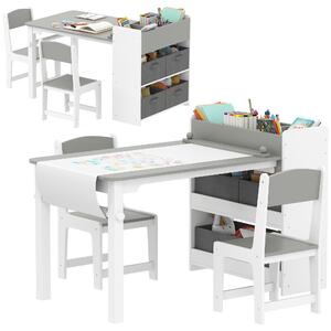 AIYAPLAY Set Tavolo e Sedie per Bambini con 2 Sedie e Tavolino Contenitore, in Legno e Tessuto non Tessuto, Grigio e Bianco | Aosom Italy