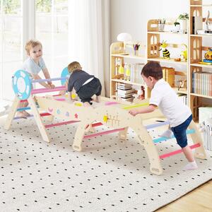 Costway Set triangolare 8 in 1 legno montessori nautico arrampicata scivolo, Set scala arco labirinto palestra interna pieghevole bambini Colorato