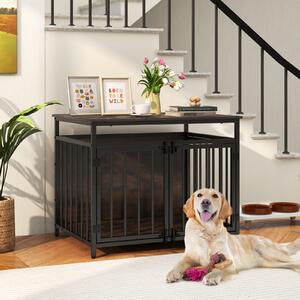 Costway Cuccia cani antimasticazione 3 porte tetto vuoto canile robusto, Cuccia piccola media taglia gabbia decorativa tavolino rustico Marrone
