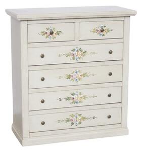 Cassettiera 6 cassetti in legno shabby bianco anticato decorato 86x40x96