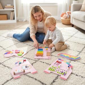 Costway Pannelli attività unicorn busy board legno montessori 11 in 1, Tavola sensoriale sviluppo precoce parete sala giochi asilo nido
