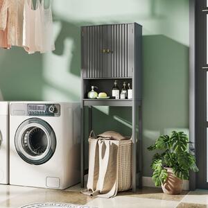 Costway Mobile portaoggetti wc ante scanalate ripiano regolabile barra inferiore, Organizer bagno alto indipendente salvaspazio Grigio