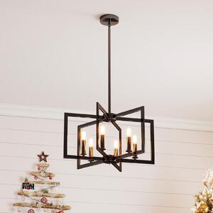 Costway Lampada a sospensione 6 luci farmhouse vari geometrica altezza regolabile, Luce appesa industriale moderno regolabile per soggiorno cucina Nero