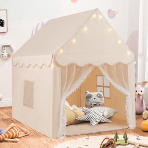 Costway Tenda da gioco per bambini con tappetino lavabile, Tenda castello fatato con luci a forma di stella Beige