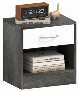 Comodino con Cassetto e Ripiano Aperto 39x28x41 cm in Legno Bianco e Grigio Scuro