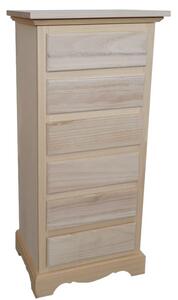 Cassettiera classica 6 cassetti in legno grezzo 50x35x105