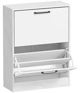 HOMCOM Portascarpe Stretto 2 Ante ad Alto Lucido Ripiani Regolabili Design Marmo per 8 Paia di Scarpe 60x24x80 cm Bianco | Aosom Italy