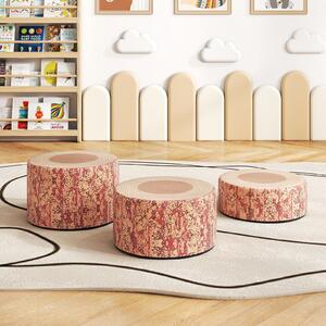 Costway Set 3 sgabelli ceppo albero cuscini pavimento stampa legno altezze diverse, Sgabelli rotondi bambini aula casa asilo decorazione naturale tinta legno scura