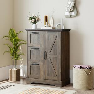 Costway Mobile da pavimento mobile accentato rustico con porta da fienile, Mobile credenza indipendente per cucina Marrone