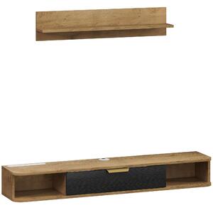 HOMCOM Set di Mobili da Soggiorno Mobile TV con Mensola da Parete Scomparti Fori per Cavi 120x24x16 cm Rovere | Aosom Italy