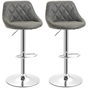 HOMCOM Set 2 Sgabelli da Bar con Schienale e Altezza Regolabile, Sgabelli Bar Design in PU e Base in Metallo, 46x48x83-104cm, Grigio | Aosom Italy