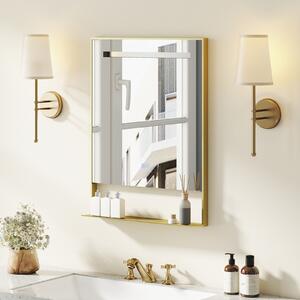 Costway Specchio bagno led 80x60/88,5x50cm cornice alluminio mensola antiappannamento, Specchio trucco parete 3 colori luce luminosità regolabile