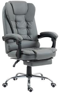 HOMCOM Sedia da Ufficio Ergonomica Reclinabile a 145° con Poggiapiedi Estraibile in Finta Pelle, Grigio