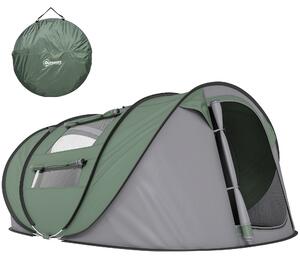 Outsunny Tenda da Campeggio Pop Up 4-5 Posti, 2 Porte e 4 Finestre Telo Impermeabile, 263.5x220x123cm Verde Scuro|Aosom