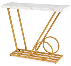 Costway Tavolo consolle finto marmo struttura metallica geometrica design carrello, Tavolo ingresso moderno piano liscio soggiorno corridoio laterale