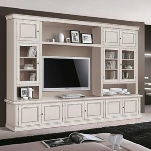 Parete attrezzata in legno shabby avorio anticato 286x50x227