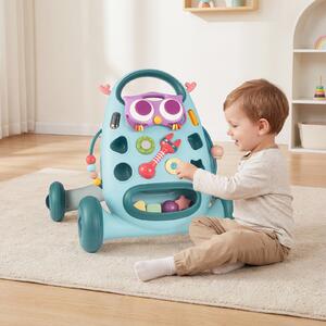 Costway Camminatore montessori pulsante ovale rimovibile gioco forme maracas perline, Camminatore uccellino scorrevole 2 girandole bambini educativo Blu