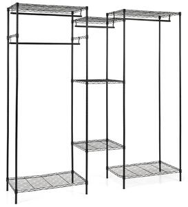 Costway Stand appendiabiti convertibile L orizzontale 7 ripiani regolabili metallo, Stand 4 bastoni portata 530 kg installazione mobile abiti Nero