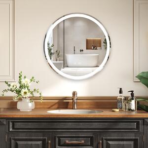 Costway Specchio led bagno rotondo parete vetro temperato luminosità regolabile, Specchio touch memoria anti-appannamento 60 cm